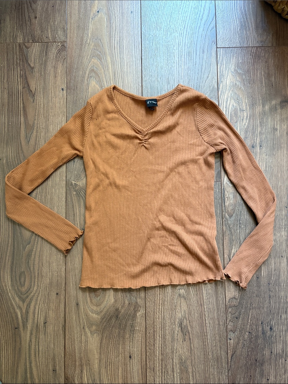 art class Ribbed V-Neck Top in Rust Brown- FREE SHIPPING